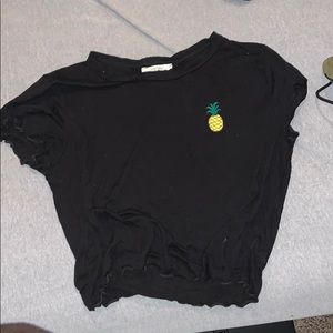 Black crop top with tiny pineapple print.